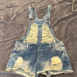 Distressed Blue Denim Overalls
